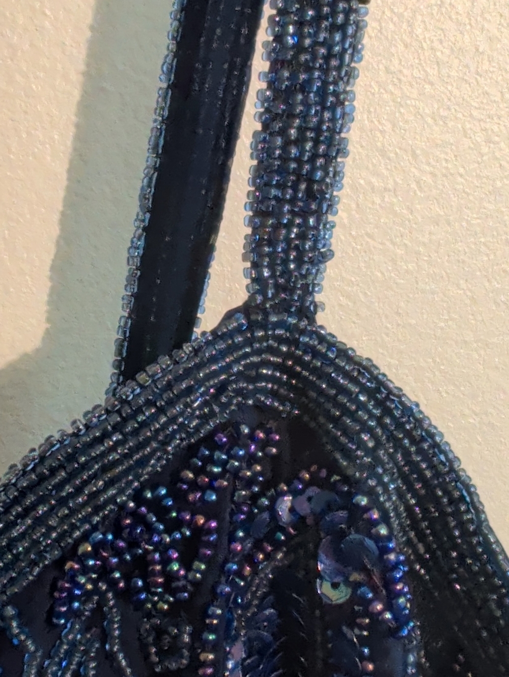 VINTAGE silk beaded navy cocktail dress - size 8 - Picture 4 of 16